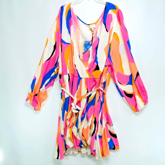 Ava & Viv Dresses & Skirts - AVA & VIV Women Multicolor Abstract Print Wrap Dress Long Sleeve Belted Size 4X